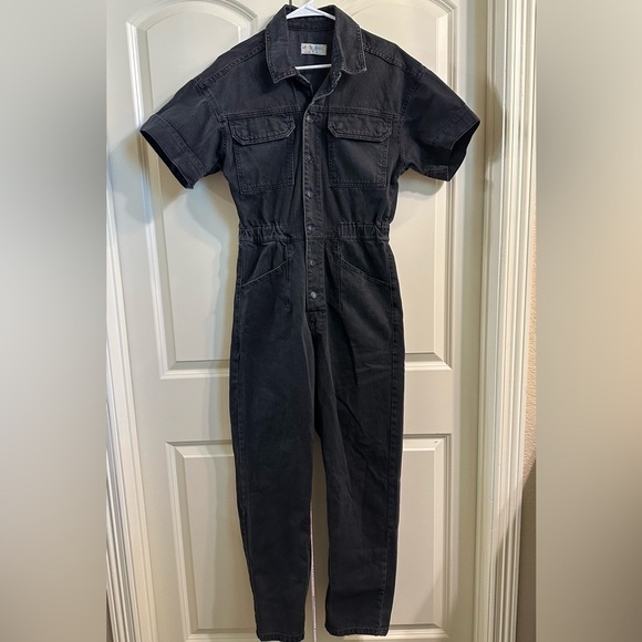 Free People Pants - We the Free, Free People Black Denim Short Sleeve Jumpsuit